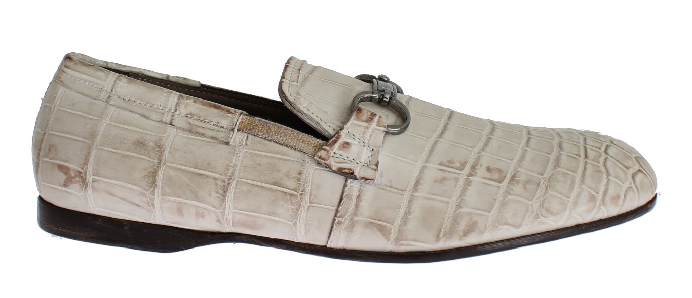 Dolce \u0026 Gabbana White Crocodile Loafers 