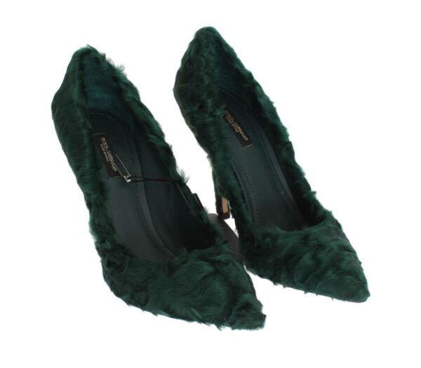 Dolce & Gabbana Elegant Green Xiangao Fur Leather Pumps - Image 6
