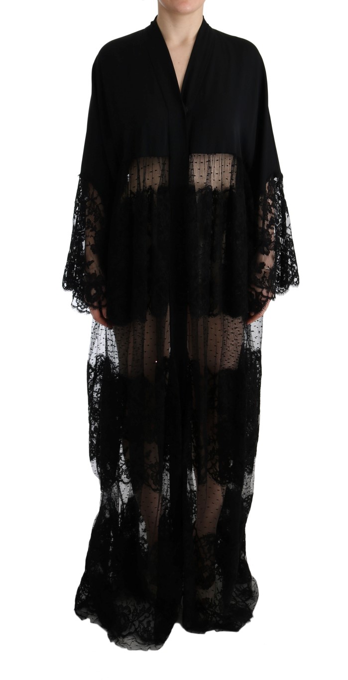 Dolce & Gabbana Black Silk Floral Lace Kaftan Dress • Fashion Brands Outlet