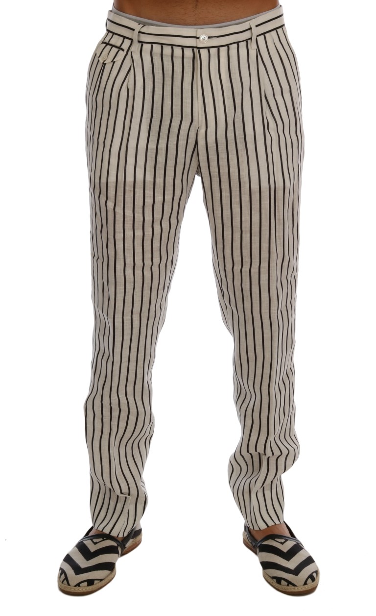 black and white striped linen pants