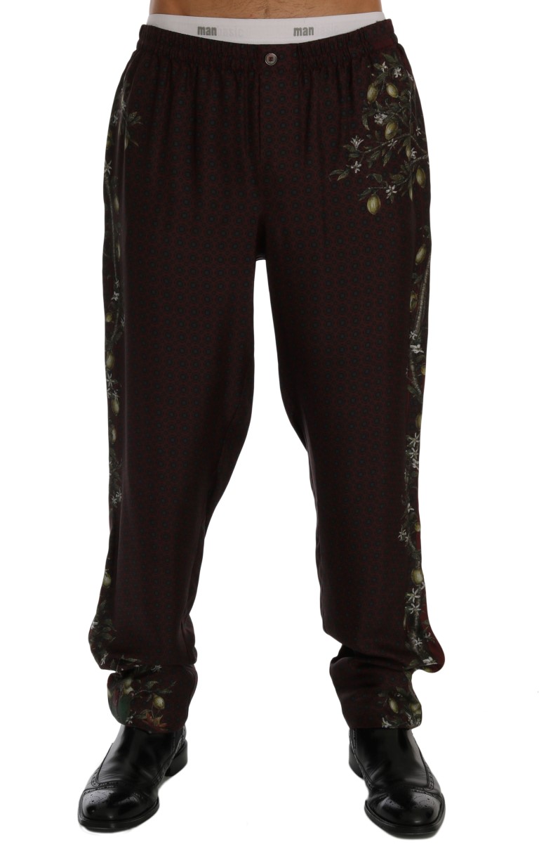 Dolce & Gabbana Bordeaux Floral Silk Pajama Pants • Top Fashion Brands