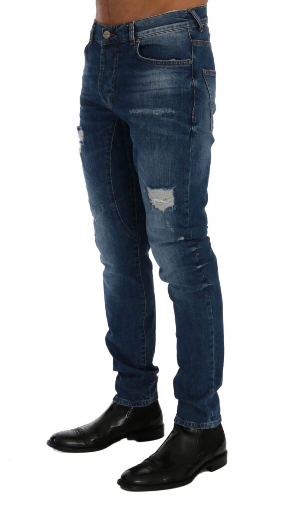Frankie Morello Blue Wash Torn Dundee Slim Fit Jeans • Fashion Brands ...