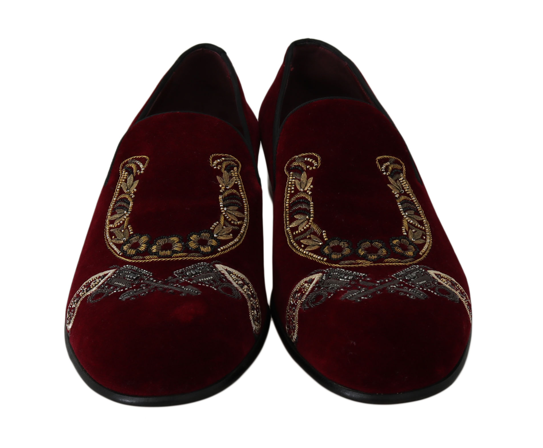 DOLCE & GABBANA RUNWAY Baroque Style Velour Shoes Bordeaux Red 03881 