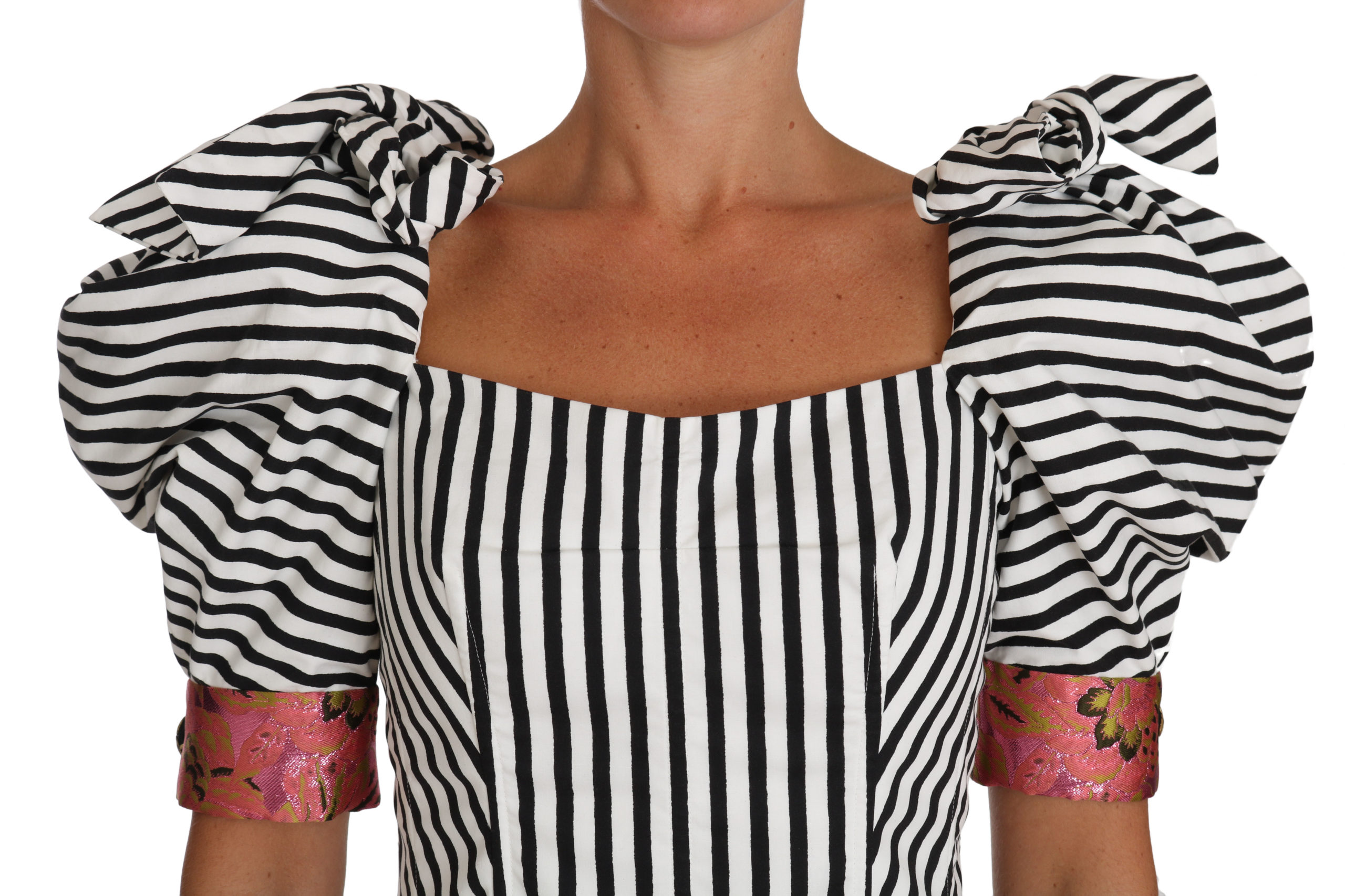 Dolce & Gabbana White Black Striped Cropped Top Puff Sleeve Shirts ...