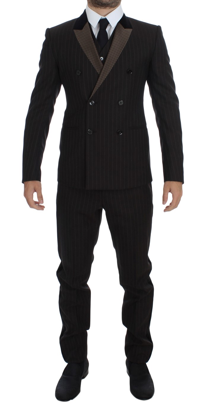 Dolce & Gabbana Brown Striped Wool Slim 3 Piece Suit Tuxedo • Fashion ...