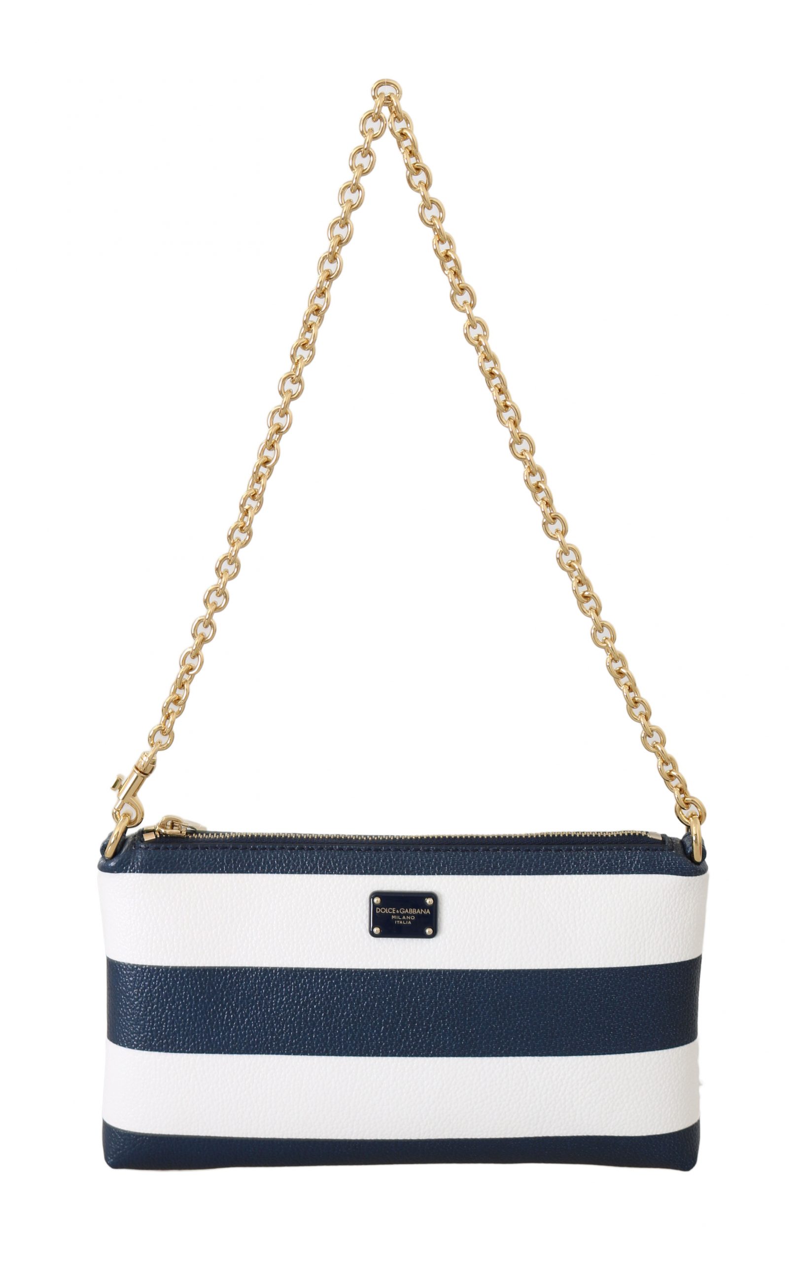 blue and white striped bag