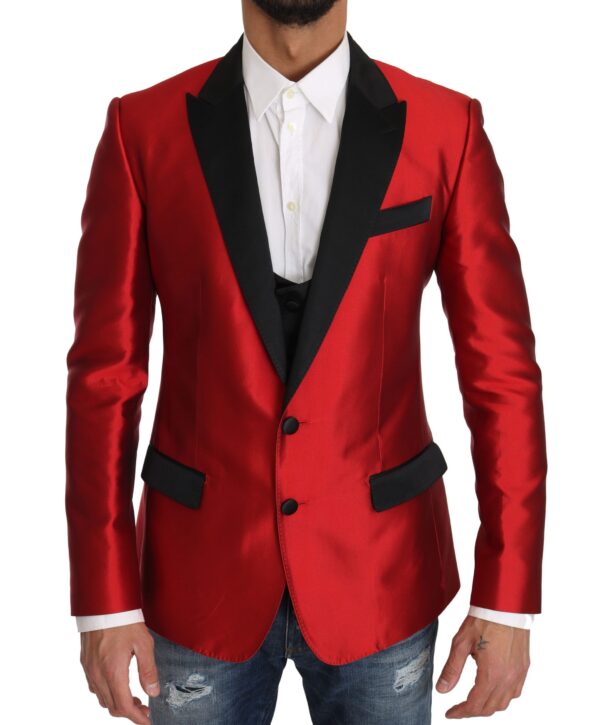 632889 Red Black Silk 2 Piece Vest Blazer.jpg