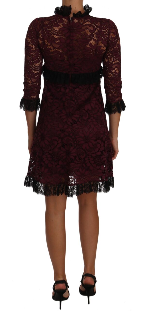 635351 Black Floral Lace Burgundy Gown Mock Collar Dress 1.jpg