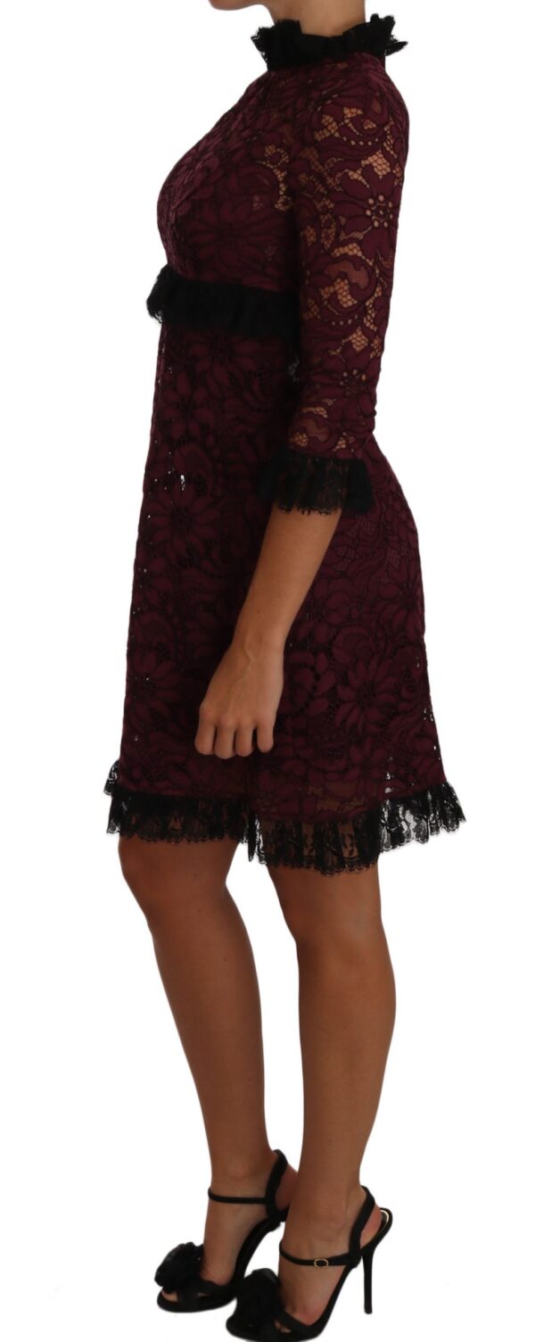 635351 Black Floral Lace Burgundy Gown Mock Collar Dress 3.jpg