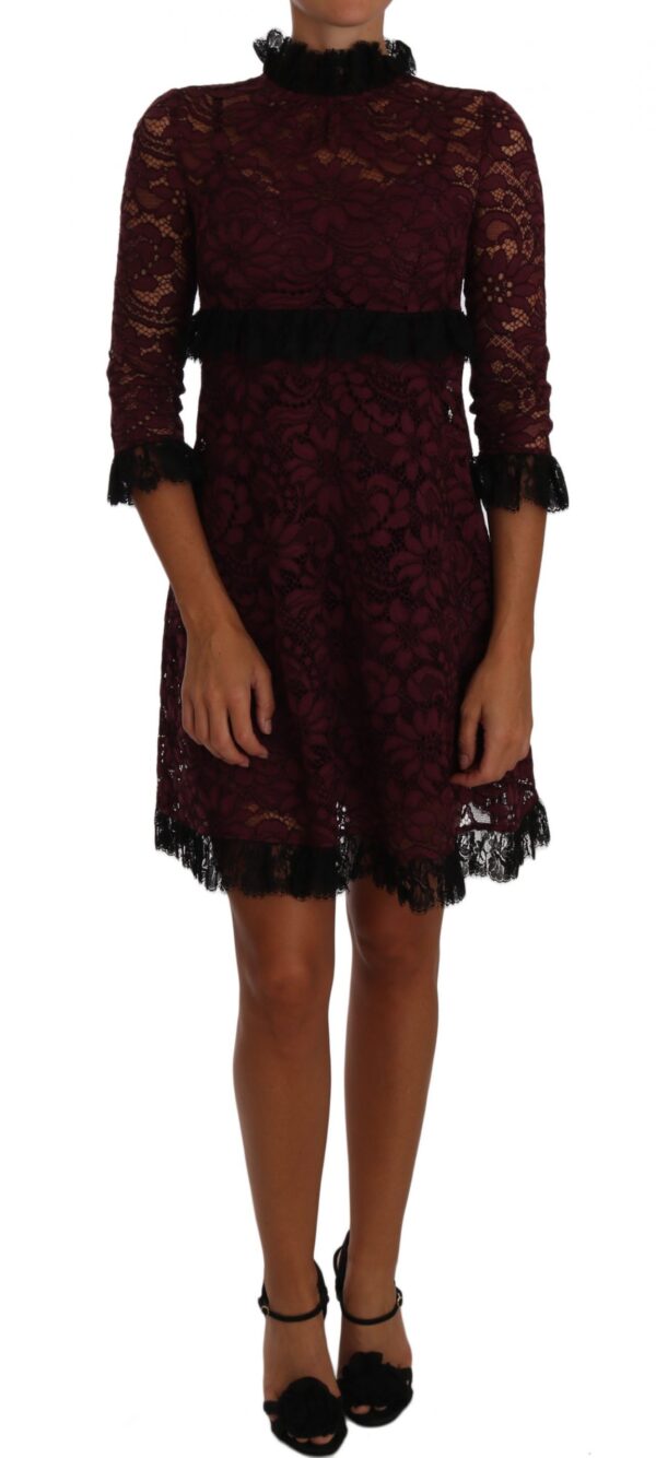635351 Black Floral Lace Burgundy Gown Mock Collar Dress.jpg