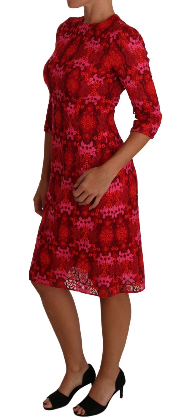 635562 Floral Crochet Lace Red Pink Sheath Dress 2.jpg