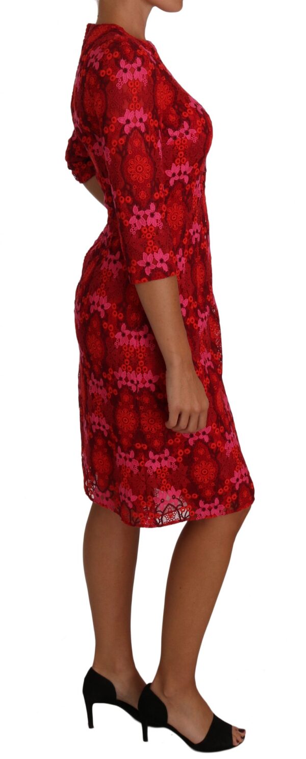 635562 Floral Crochet Lace Red Pink Sheath Dress 4.jpg