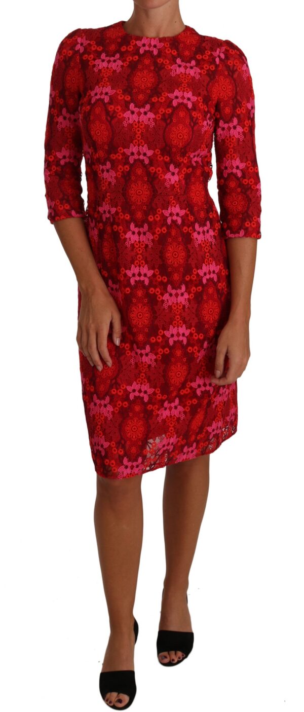635562 Floral Crochet Lace Red Pink Sheath Dress.jpg