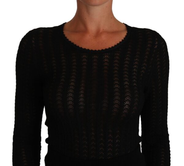 637841 Black Knitted Wool Sheath Long Sleeves Dress 3.jpg