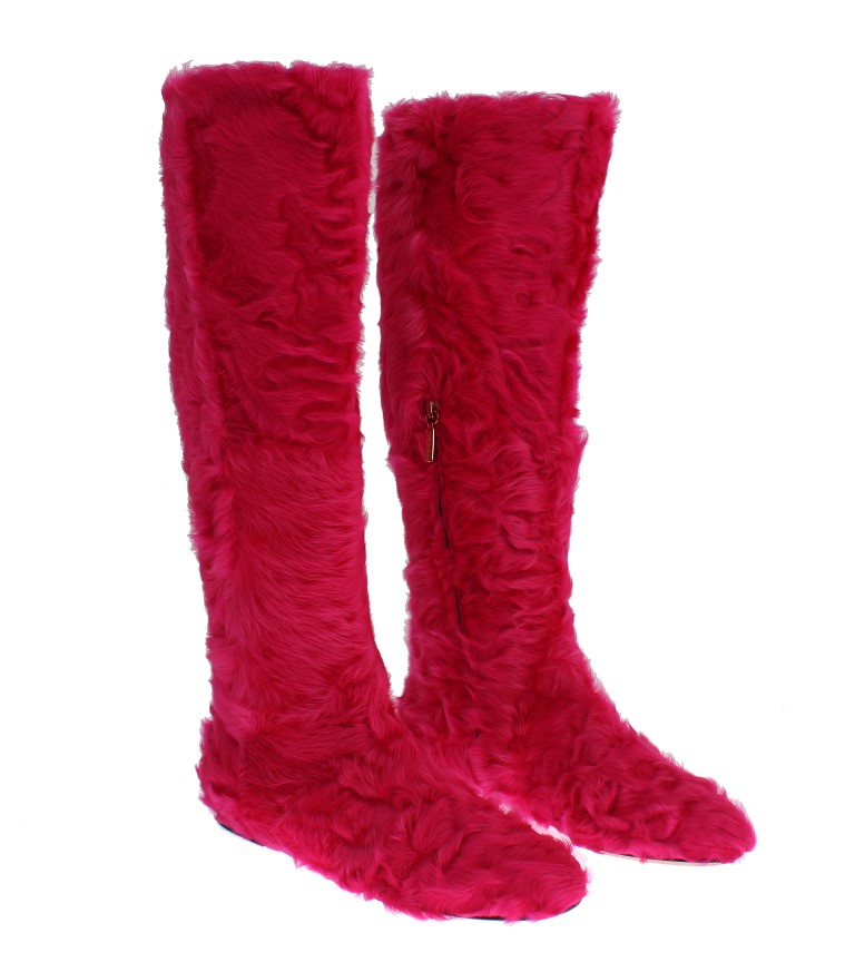 Dolce & Gabbana Elegant Pink Lambskin Fur Boots • Fashion Brands Outlet