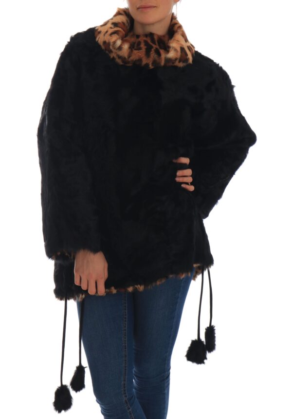 654682 Black Lamb Leopard Print Fur Coat Jacket 5.jpg