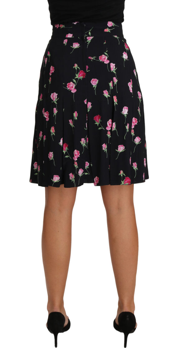 657532 Black Rose Print Floral Knee Length Skirt 1.jpg