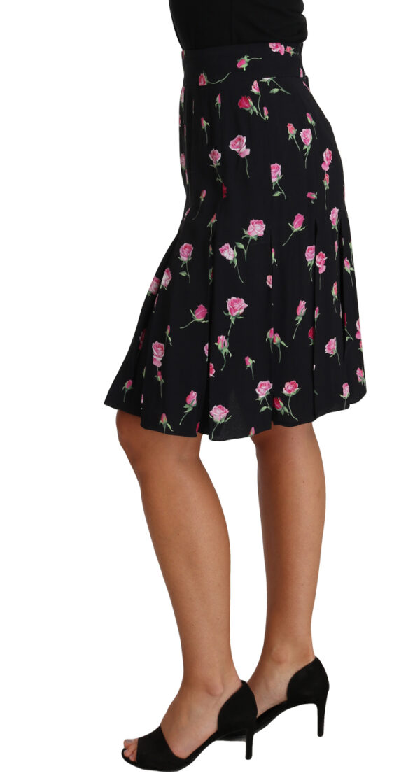 657532 Black Rose Print Floral Knee Length Skirt 2.jpg