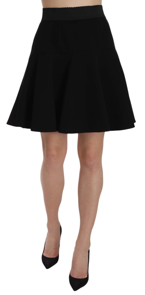 657736 Black Solid A Line Fluted High Waist Mini Skirt.jpg
