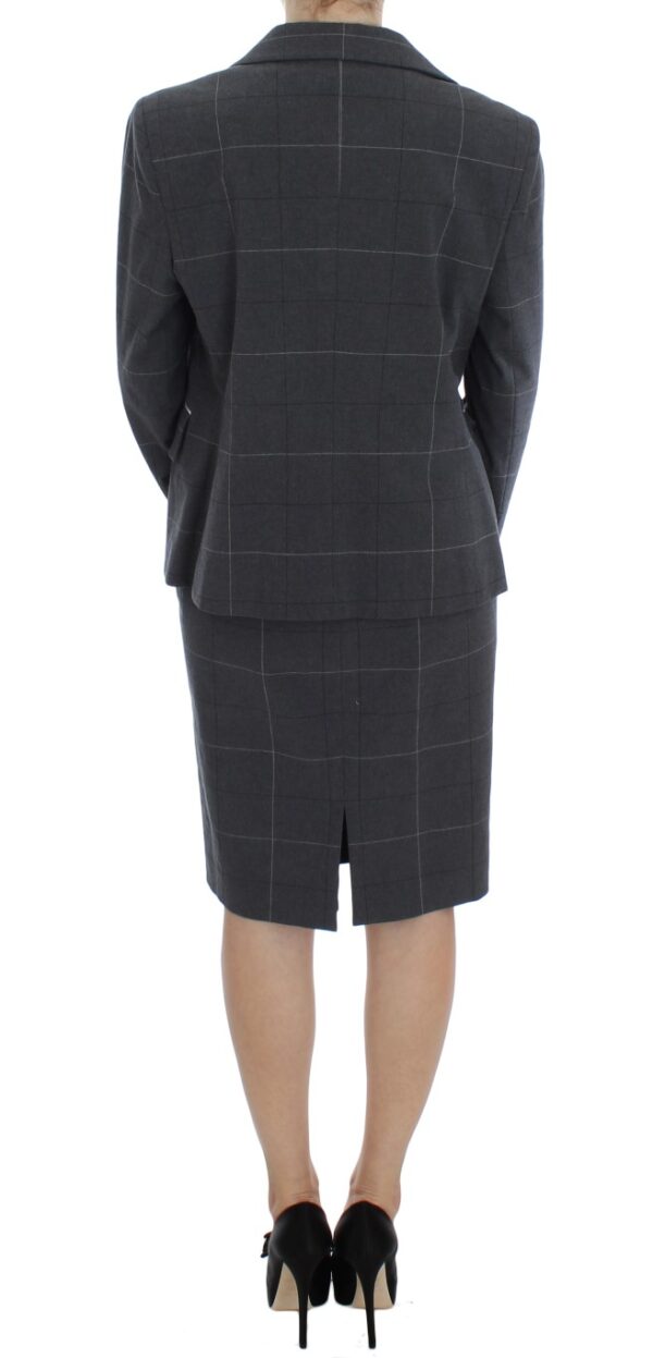 Elegant Gray Checkered Sheath Suit Set - Image 3