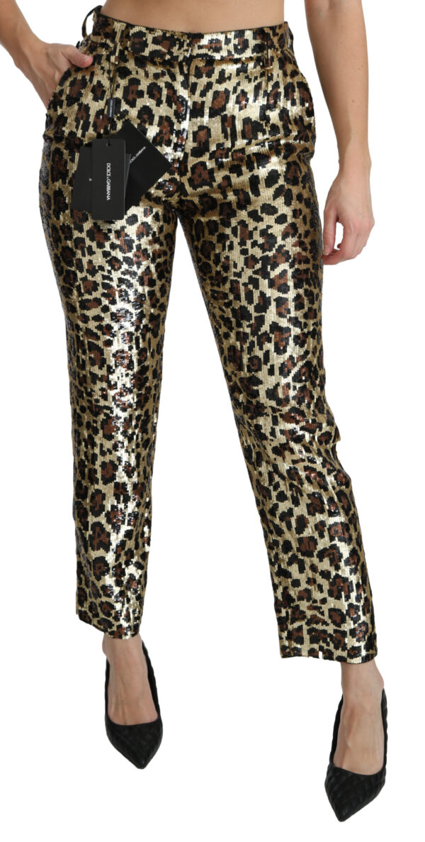 Chic High Waist Leopard Sequin Pants - Image 2