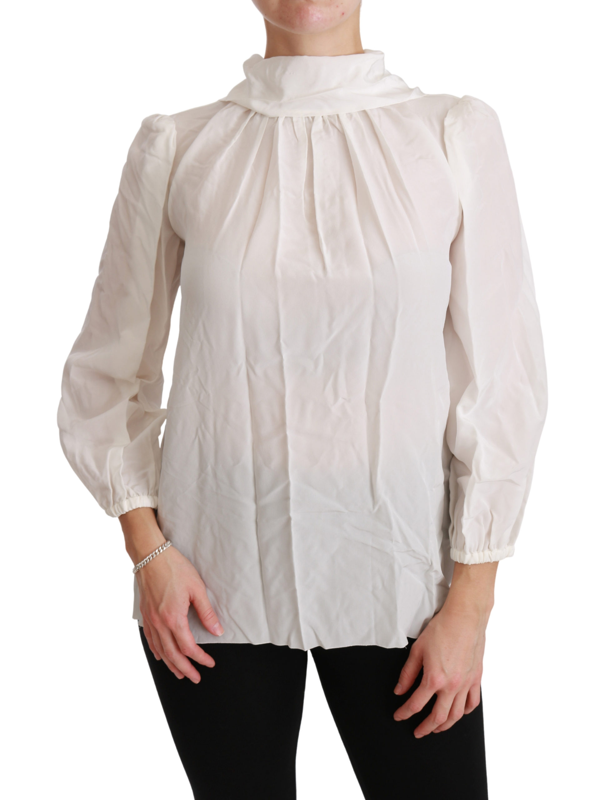 Dolce & Gabbana White Turtle Neck Blouse Shirt Silk Top • Fashion ...