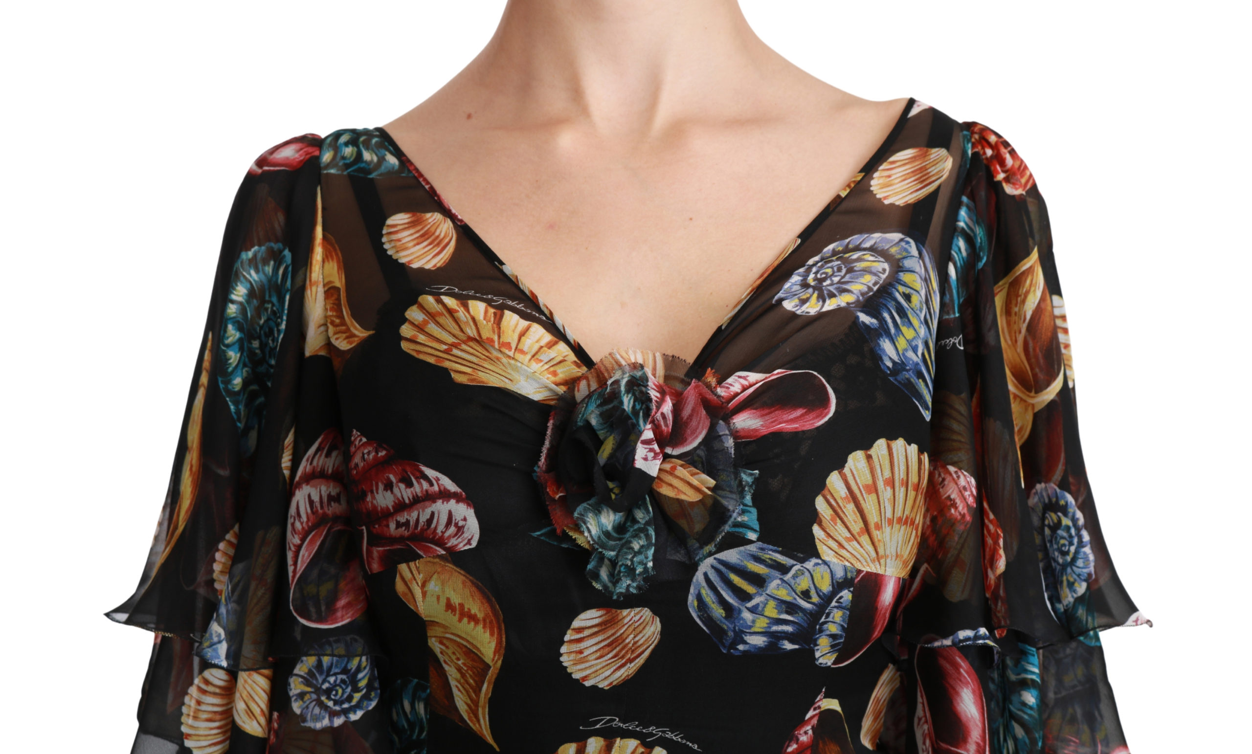 Dolce & Gabbana Black Sea Shells Maxi A-line Midi Silk Dress • Fashion