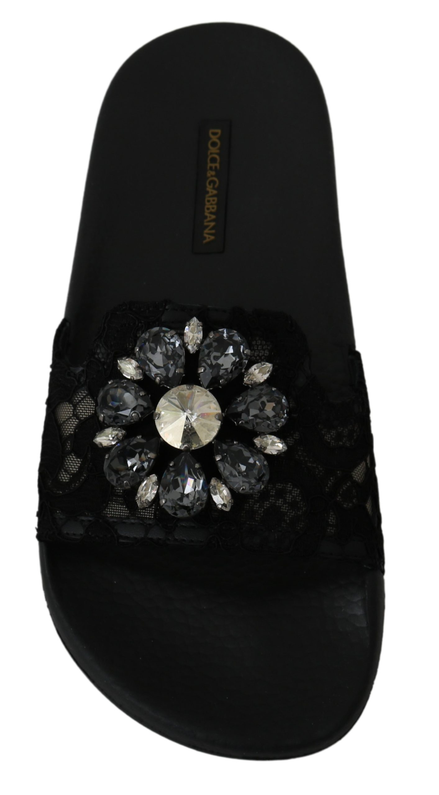 DOLCE & GABBANA Shoes Black Lace Crystal Sandals Slides Beach EU37 US6.5 $660