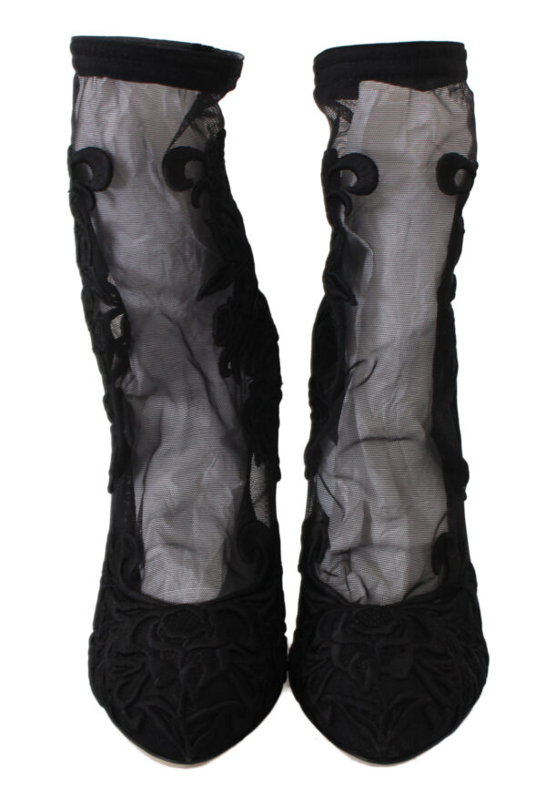 Dolce & Gabbana Embroidered Floral Stiletto Socks Booties - Image 4