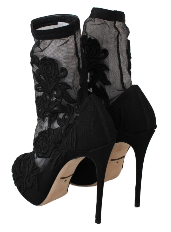 Dolce & Gabbana Embroidered Floral Stiletto Socks Booties - Image 6