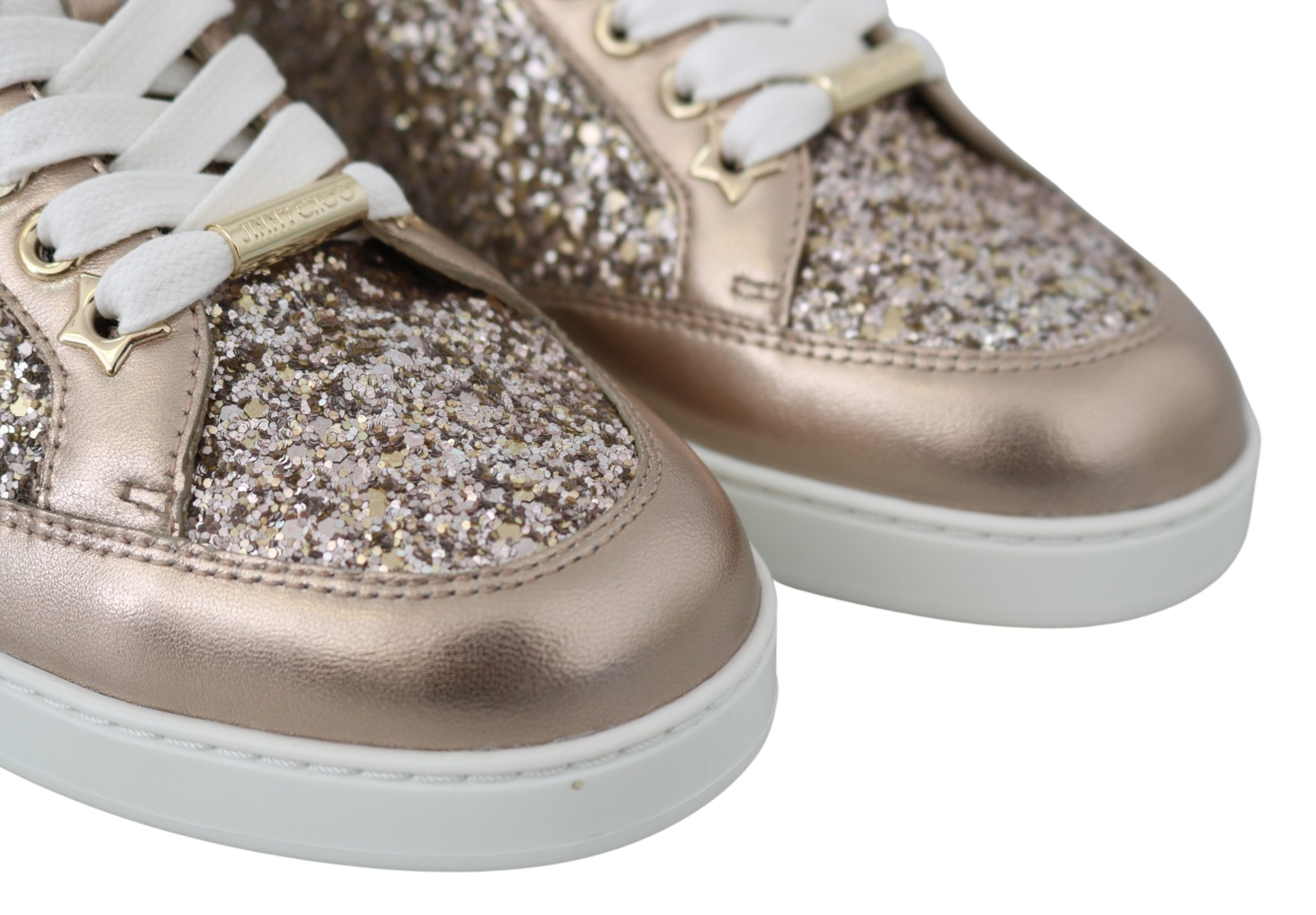 Jimmy Choo - Gold Reptile Embossed Lace-Up Platform Sneakers w/ Pink T –  Current Boutique