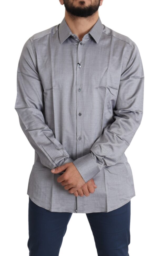 Dolce & Gabbana Elegant Gray Slim Fit Cotton Dress Shirt - Image 4