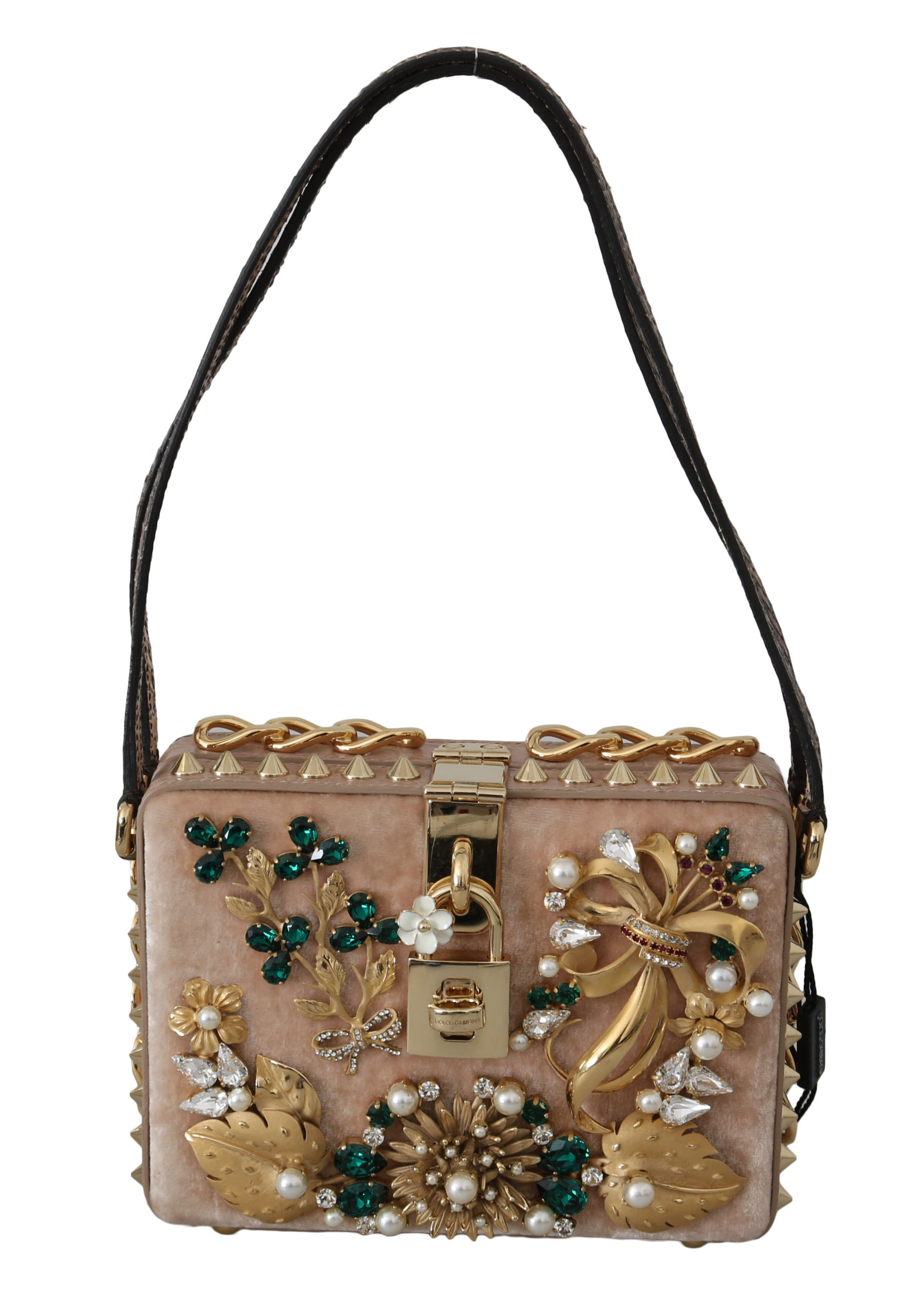 Dolce & Gabbana Pink Velvet Leather Gold Crystal Clutch Box Purse • Fashion  Brands Outlet