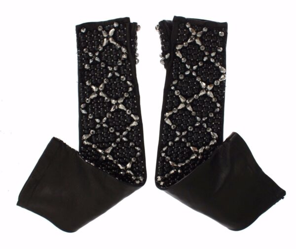 Dolce & Gabbana Elegant Crystal Beaded Leather Gloves - Image 7