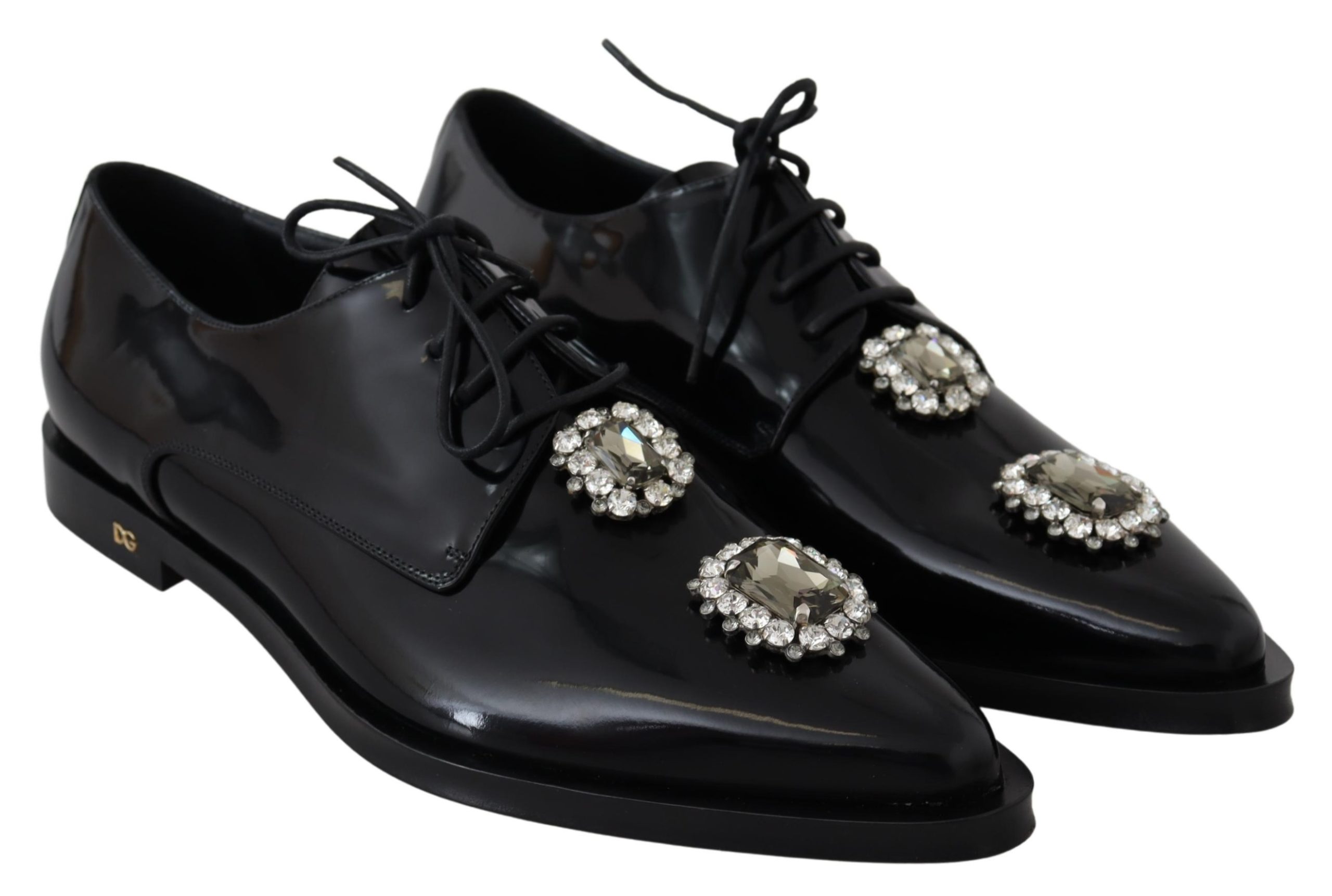 Dolce & Gabbana Black Leather Crystal Lace Up Formal Shoes • Fashion Brands  Outlet