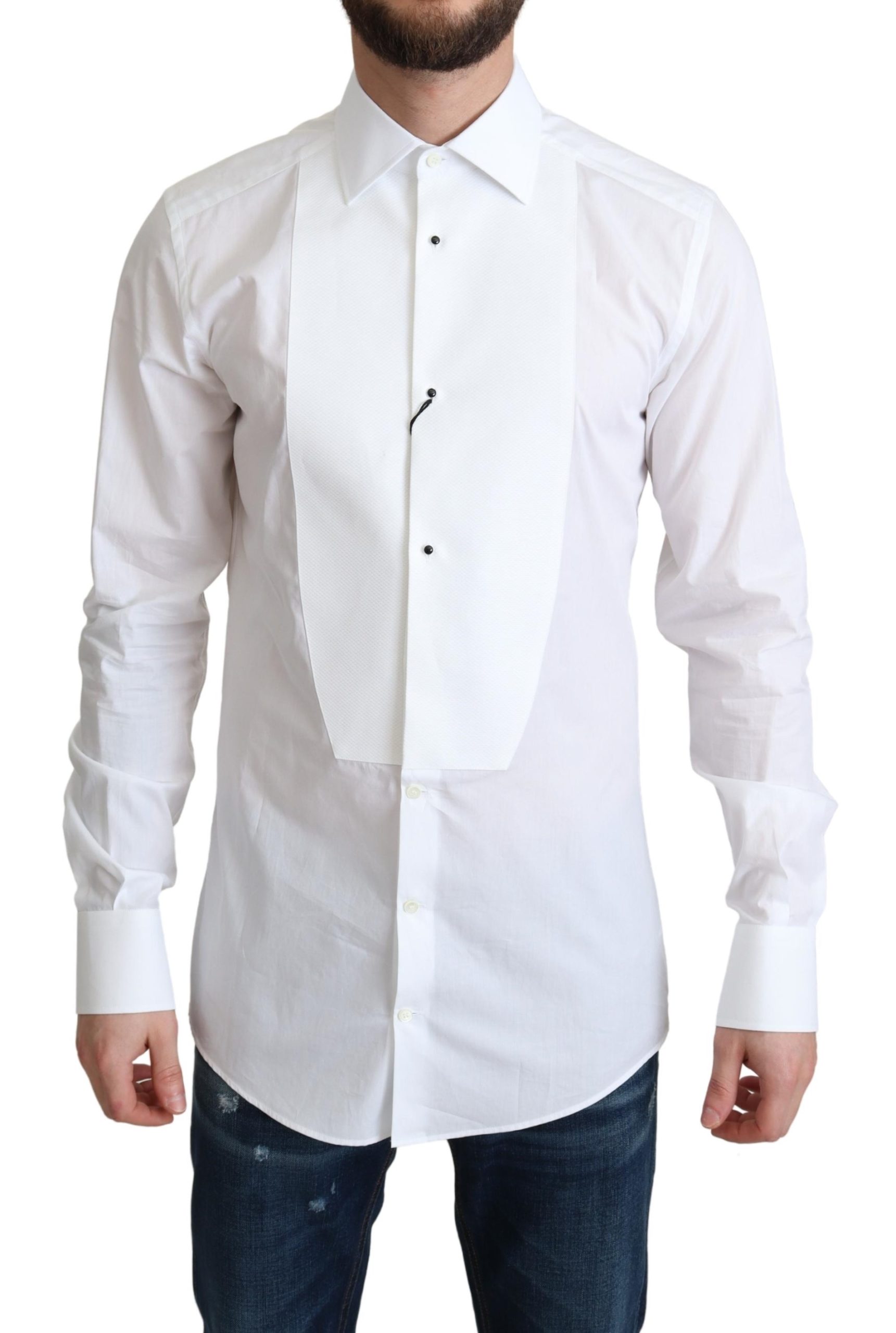 Dolce & Gabbana White Bib Cotton Poplin Men Formal Shirt • Fashion ...