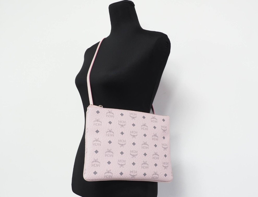MCM Powder Pink Viestos Coated Canvas Crossbody Pouch Bag - A