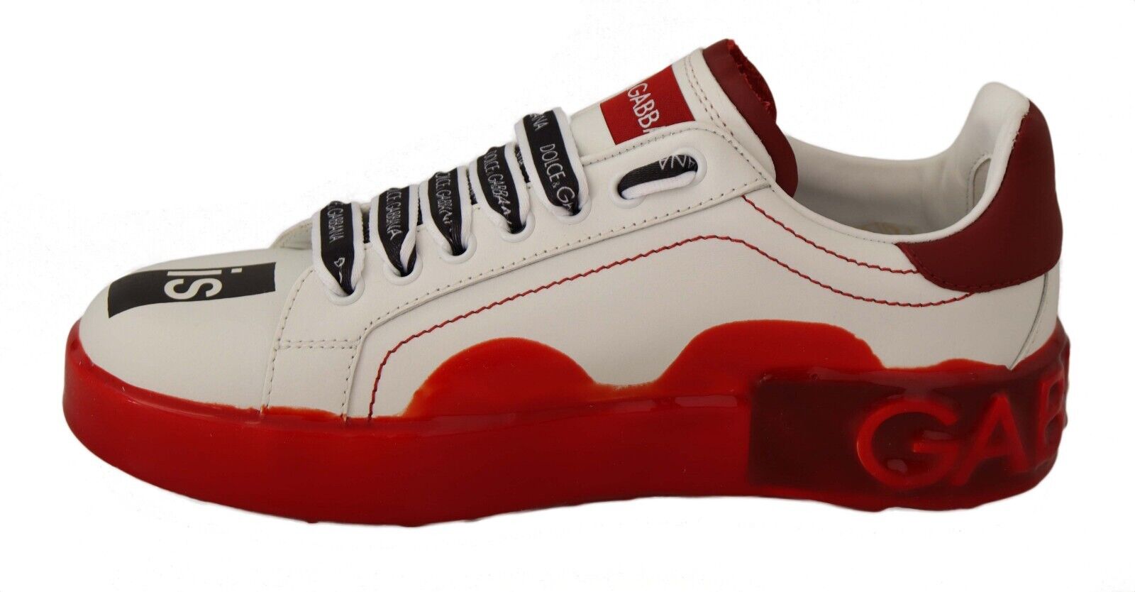 Dolce & Gabbana White Red Portofino Love Print Leather Sneakers Shoes •  Fashion Brands Outlet