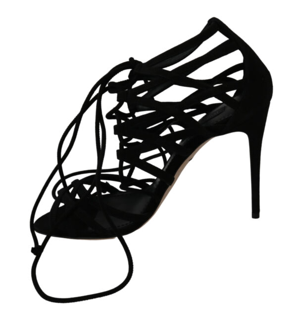 Elegant Black Suede Stiletto Ankle Strap Sandals - Image 7