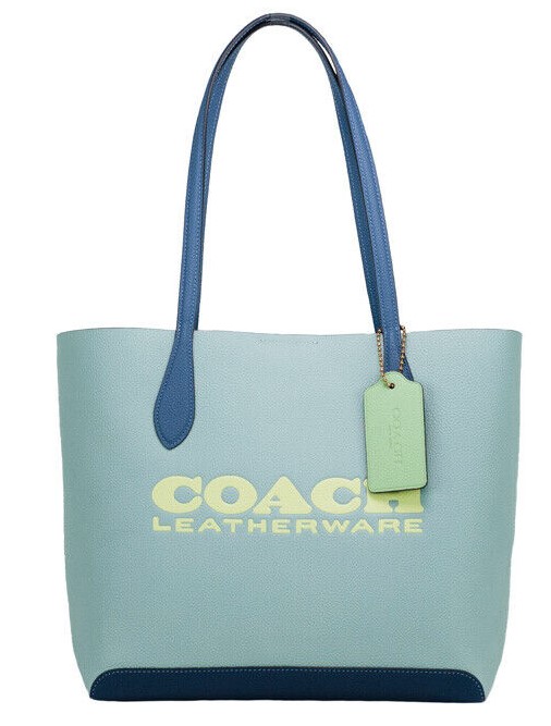 COACH Kia Medium Aqua Multi Colorblock Pebbled Leather Tote Bag Handbag •  Fashion Brands Outlet