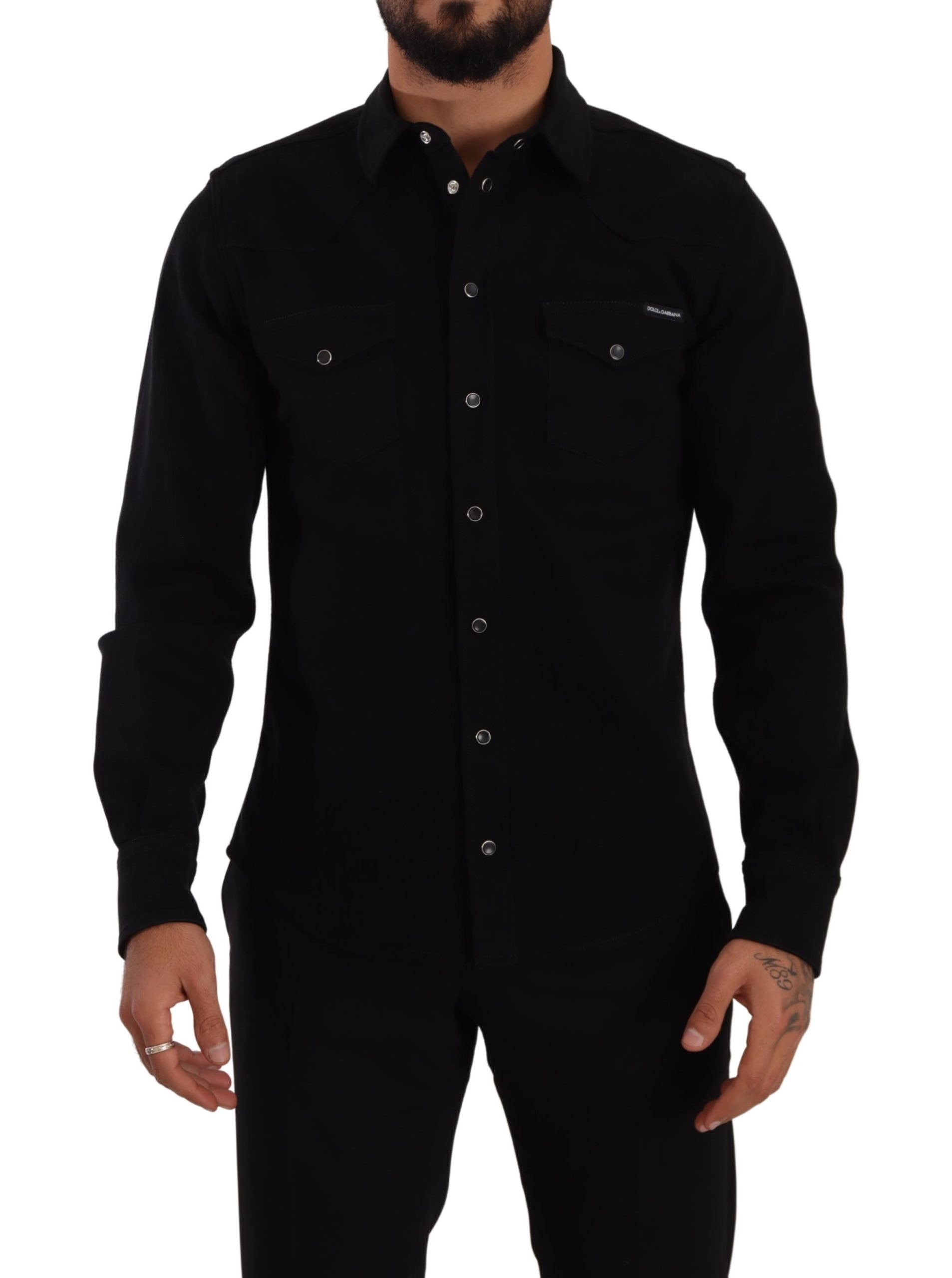 Dolce & Gabbana Black Slim Cotton Denim Stretch Shirt • Fashion Brands  Outlet