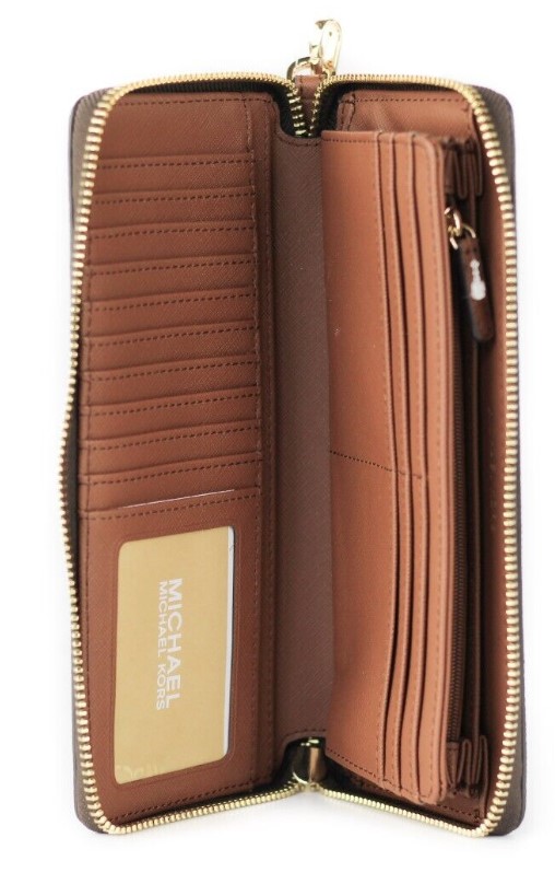 Michael kors Jet Set Travel Large Brown Signature Continental Wristlet  Wallet • Fashion Brands Outlet