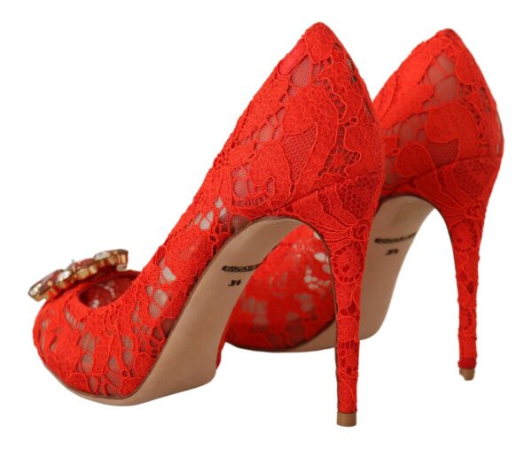 Dolce & Gabbana Red Crystal Taormina Lace Heels Pumps - Image 3