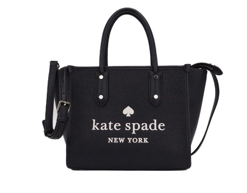 Kate Spade Ella Small Black Pebbled Leather White Logo Crossbody Tote  Handbag • Fashion Brands Outlet