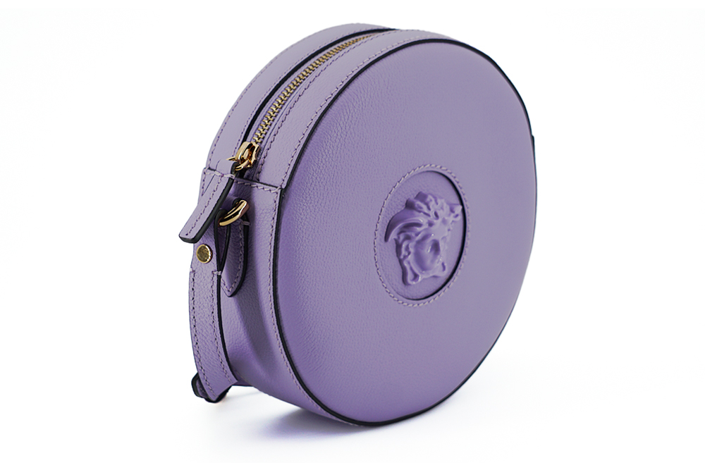 Versace Red Calf Leather Round Disc Shoulder Bag