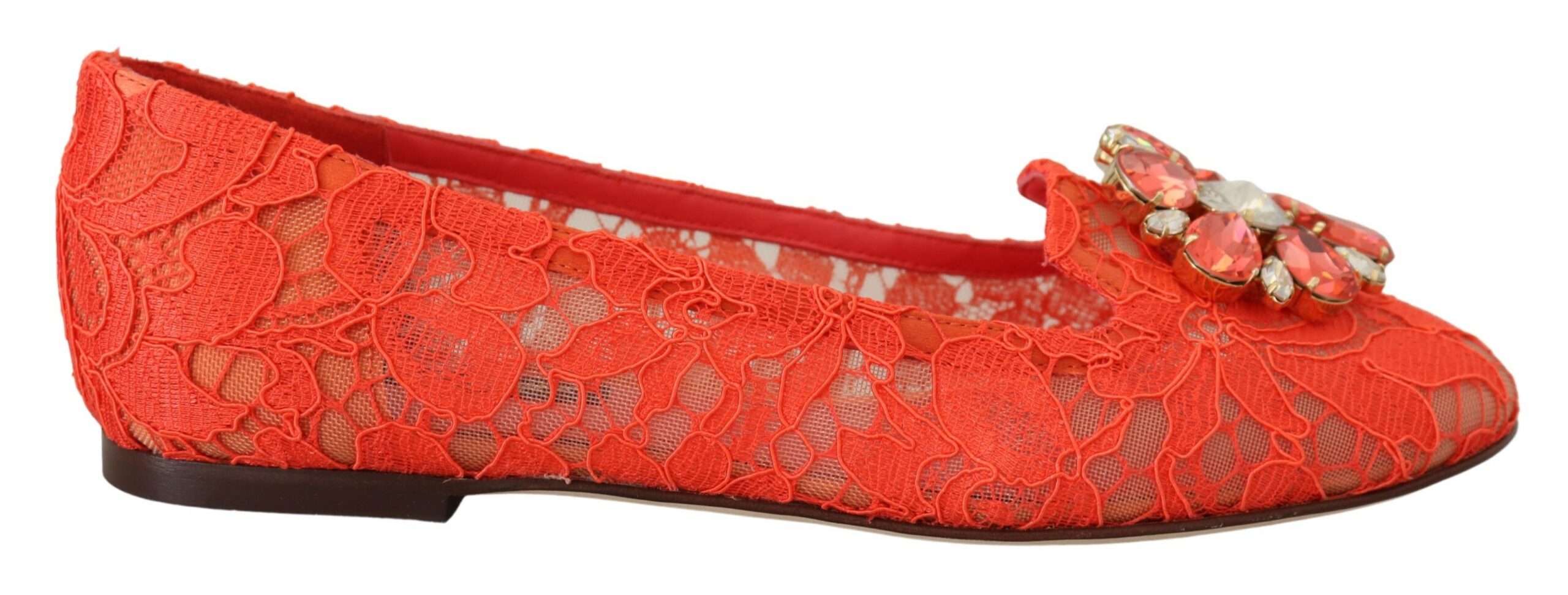 Dolce Gabbana Elegant Lace Vally Flats in Coral Red Fashion Brands Outlet