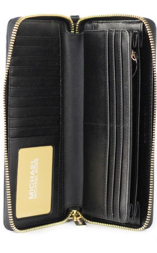 Michael Kors Jet Set Travel Leather Continental Wallet- Black