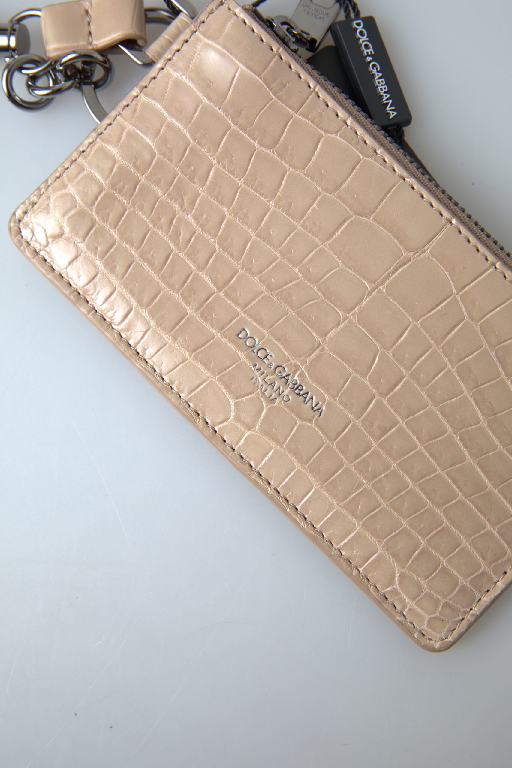 Dolce & Gabbana Beige Crocodile Embossed Leather Zip Card Holder Wallet •  Fashion Brands Outlet