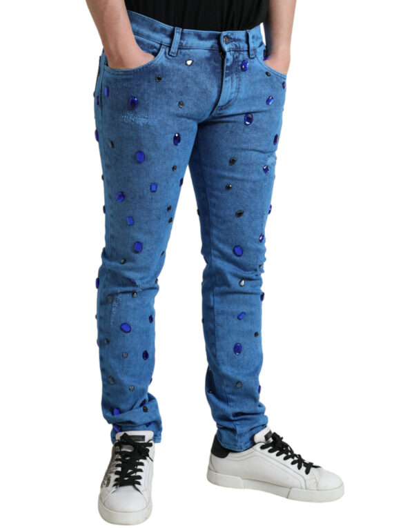 Crystal Embellished Skinny Denim Jeans - Image 3