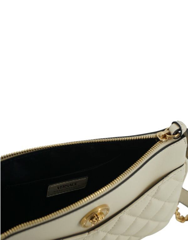 Versace Elegant White Lamb Leather Crossbody Pouch - Image 4